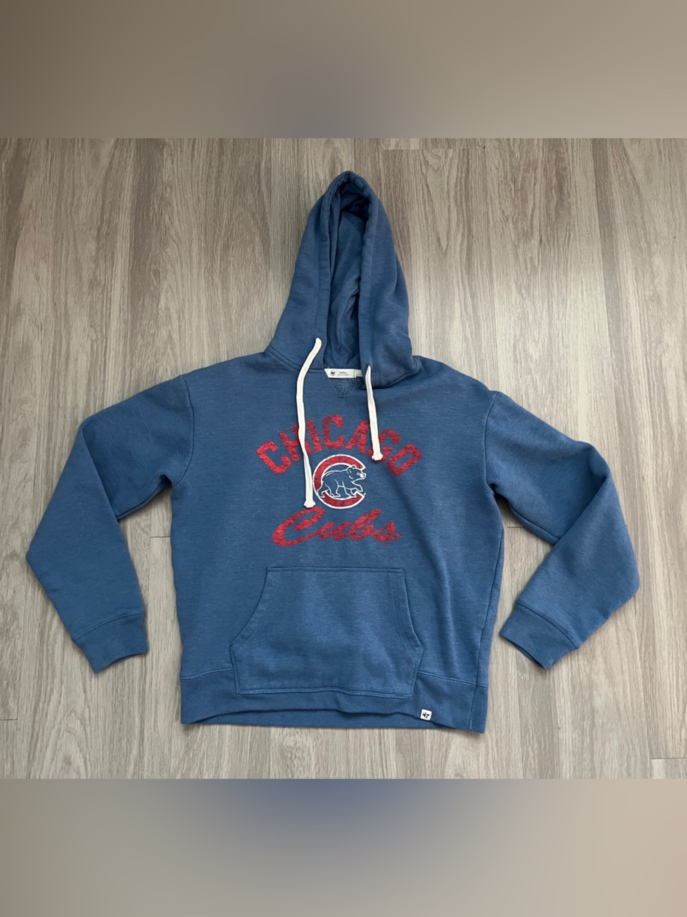 47 Brand Chicago Cubs Blue Distressed Logo Pullover Hoodie Small MLB